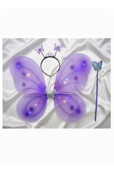 GOLDCENTER Lila Renk - LED Işıklı Kelebek Kanat Seti - Taç ve Değnekli - Kız ...