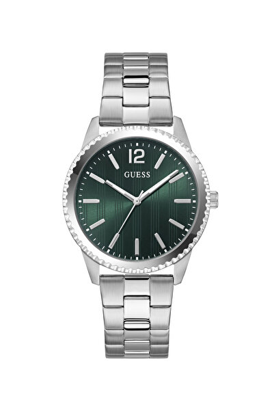 Guess Mens Silver Tone Round Analog Watch