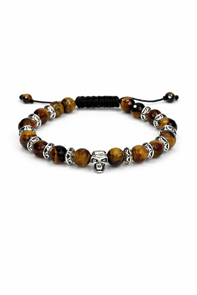 Handmade Bratara realizata cu piatra ochi de tigru de 8 mm si Charmuri de Arg...