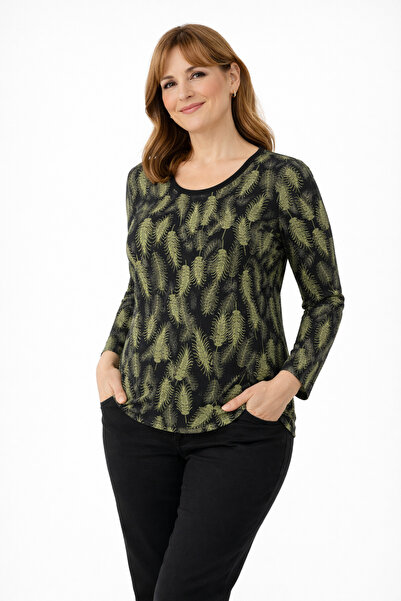 Mutlu City Women's Floral Patterned Round Neck Middle Age Mother Combed Cotto...