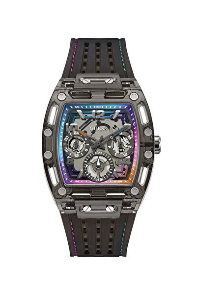 Guess Mens Black/Gunmetal/Grey Rectangle Analog Watch