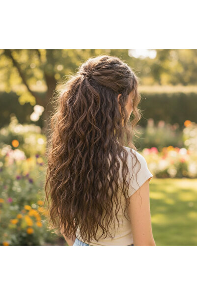 Zeysum 3 lü Set - Açık Kahverengi Yarımay Saç Su Dalgalı Çıtçıtlı Ekstra Yoğu...