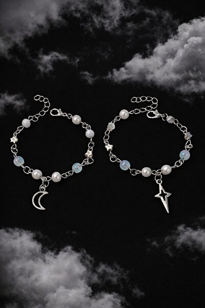 sleyshop Opal Natural Stone Moon Star Couple Friendship Bracelet