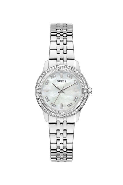 Guess Ladies Silver Tone Round Analog Watch