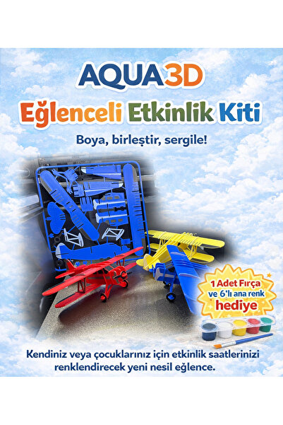 Aqua Eğlenceli Etkinlik Kiti - Uçak - YKS (6'lı Boya ve Fırça Hediye)