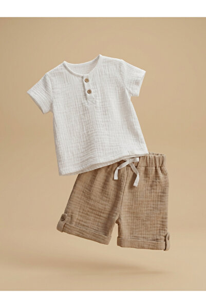 ALYAKİDS Unisex Baby Muslin Shorts Set - Cotton Summer Baby Set with 2 Button...