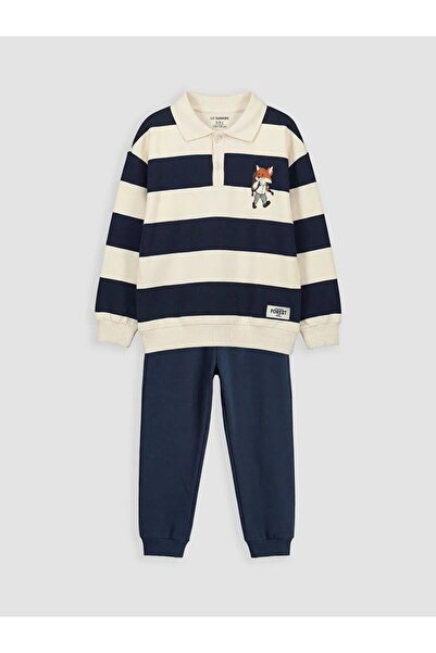LC Waikiki Lcw Kids Navy Blue Polo Collar Boys' Sweatshirt and Sweatpants