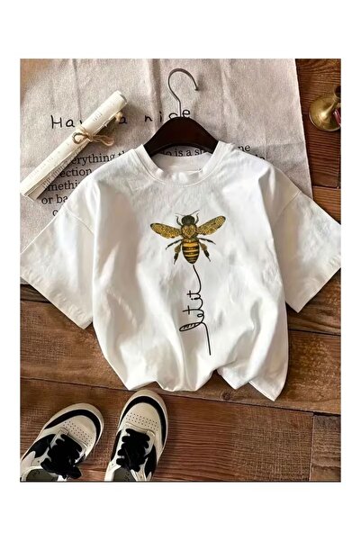 Massgai Unisex Bee Printed Oversize 100% Cotton T-Shirt