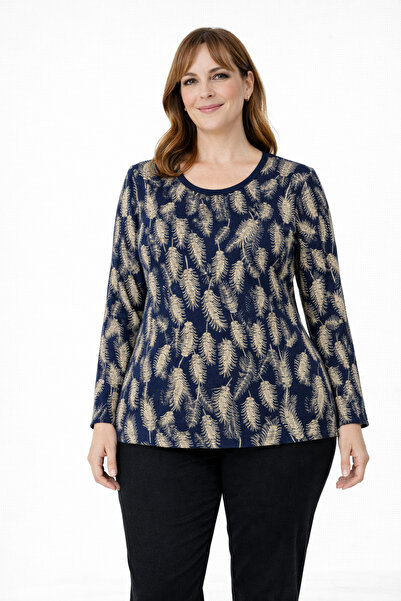 Mutlu City Women's Floral Patterned Round Neck Middle Age Mother Combed Cotto...