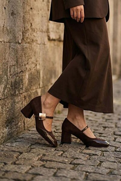 Difolia Women's Emila Brown 6 cm Thick Heeled Shoes