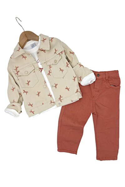 VOY KİDS Girl's Holiday Set with Linen Jacket and Trousers, 3-Piece Holiday S...