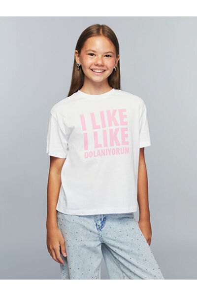 LC Waikiki RMZ GİYİM FARKIŞİLLİK Tricou pentru fete cu imprimeu cu sloganul Z...