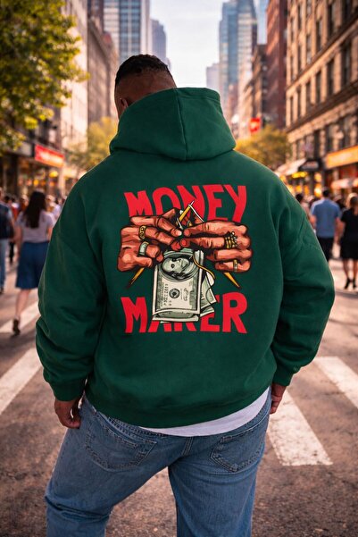 labrise underwear Money Maker Baskılı Siyah Oversize Hoodie - Unisex Kapüşonl...