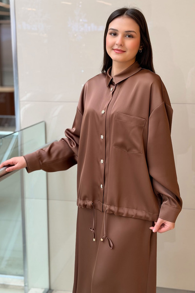 Ghisa Önü Taş Çıtçıtlı Cepli Bel Bügülü Saten Ceket