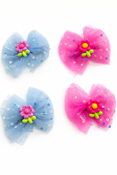 MakeWell Rainbow Teddy Bear Flower Figured Tulle Bow Hair Clip Set of 2 – Gir...