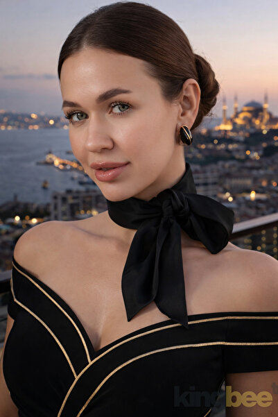 King Bee Kendal Seri̇ Minimalist Oval Earrings Gold Color Stripe Detailed Mod...