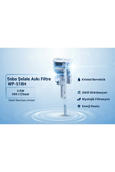 Sobo Şelale Askı Filtre - Mükemmel Temizlik - Aktif Temizlik WP-518H 3.5W. 25...
