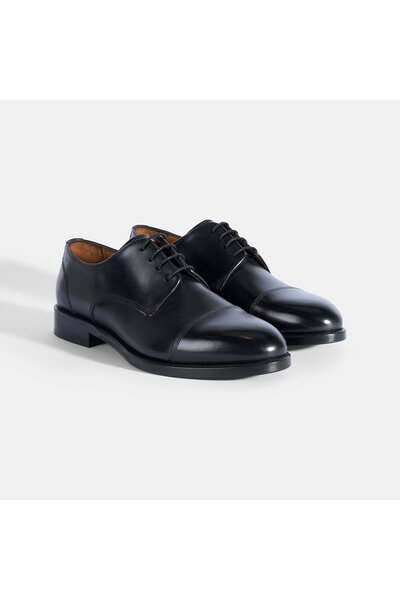 Desa Men's Black Classic Leather Shoes with Lace-Up Stitching Detail