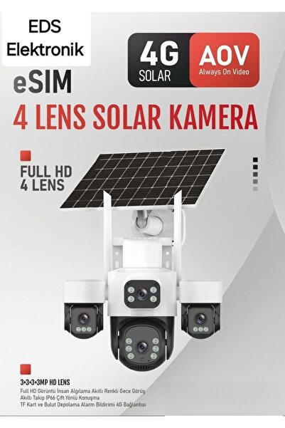 4 Lens eSIM Solar Kamera (aov teknoloji tek şarla 1 hafta kesintisiz çalışma)