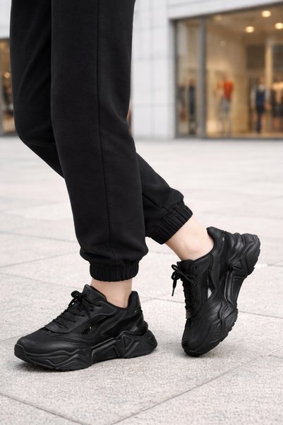 Encool Sneakers damă, negru, cu talpă înaltă și talpă groasă, pentru uz zilnic, sport-casual, în tendințe