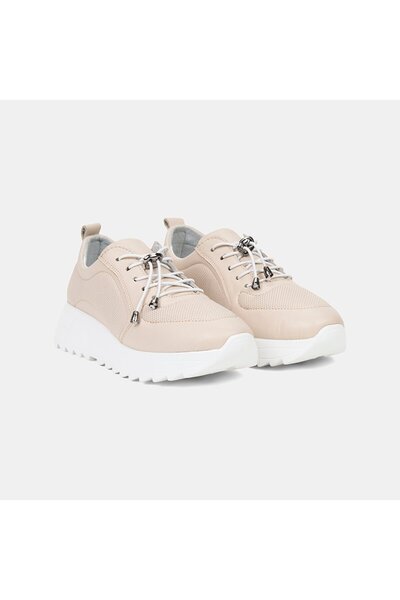 Desa Kadın Kırık Beyaz Lastik Bağcıklı Dolgu Topuklu Deri Sneaker