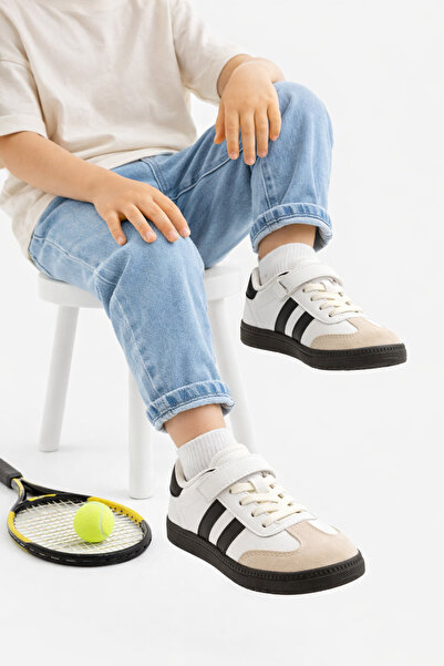 STOCON Daily White Black Unisex Children's Sneaker Lace-Up Lightweight Flexib...