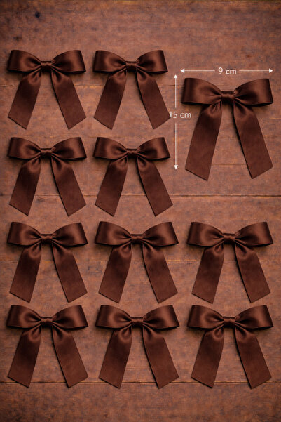 edalle 25 Adet Kahverengi Hazır Saten Büyük Fiyonk Hazırlanmış Süsleme Kurdel...