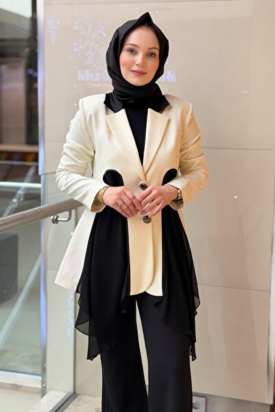 MİANOTTE Miarte Kruvaze Yaka Şifon Detaylı Ceket