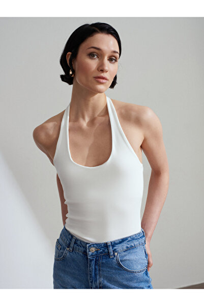 Dilvin 21052 Halter Neck Top-Ecru
