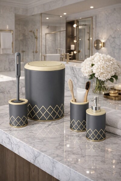 Vichy طقم حمام من 4 قطع بنمط هندسي متعرج