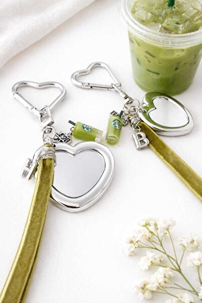 MyVelora El Yapımı Matcha Lover Keychain – Personalized Initial, Mirror Charm...