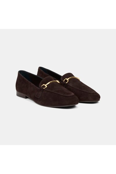 Desa Kadın Kahve Metal Gold Tokalı Süet Deri Loafer