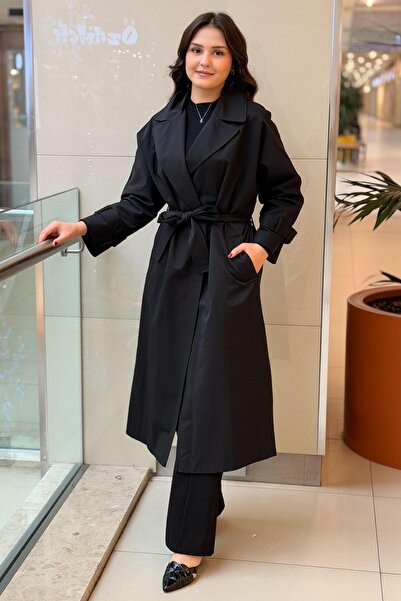 Ghisa Kruvaze Yaka Önü Açık Kuşaklı Astarlı Trençkot