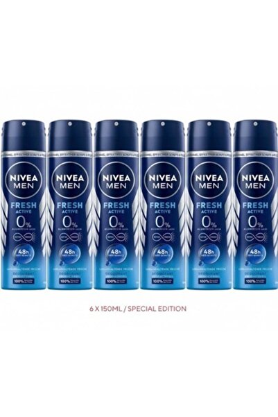 Nivea Men Pack 6 x 150ml FRESH ACTIVE Deodorant body Spray 0% Alcohol