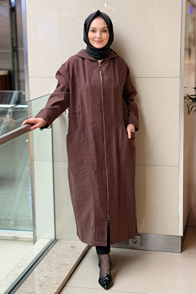 Ceremony Kapüşonu Ve Önü Fermuarlı Keten Kap