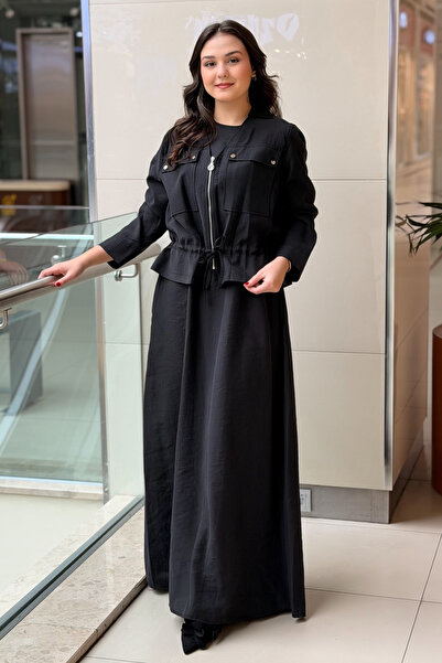 Ceremony Beli Büzgülü Fermuar Detaylı Safari Bolerolu Elbiseli Takım