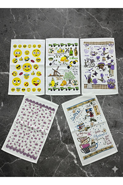 ÖZteks (5 Pieces) 30-50 cm Printed Velvet Kitchen Towel & Hand and Face Towel