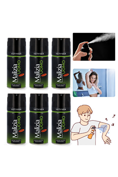 Malizia Pachet 6 x Deodorant corporal cu aromă de vetyver pentru bărbați, 150...