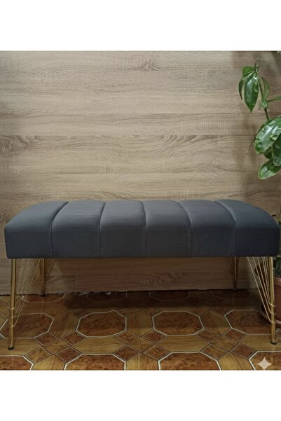 TEYİM 90x40 CM Yeni Nesil Lüks Metal Ayaklı Yarmalı Puf Koltuk