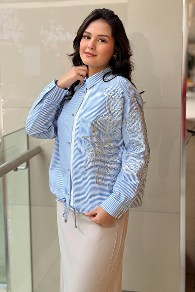 Ghisa Payet İşli Etek Ucu Ayarlanır Çizgili Gömlek