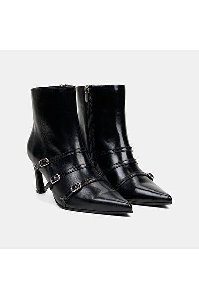 Desa Kadın Siyah Fermuarlı İnce Topuklu Sivri Burunlu Deri Bot