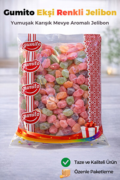 gumito Ekşi Renkli Jelibon Yumuşak Meyve Aromalı Jelibon 1000 gr
