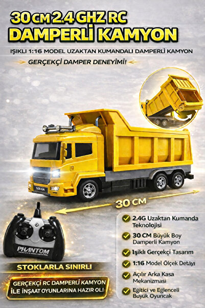YILDIRIM OYUNCAK Uzaktan Kumandalı 2.4 GHz 30 CM Işıklı Damperli İnşaat Kamyo...