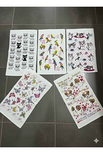 ÖZteks (5 Pieces) 30-50 cm Printed Velvet Kitchen Towels
