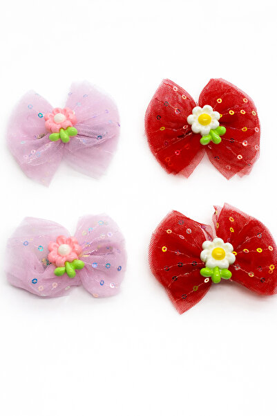 MakeWell Rainbow Teddy Bear Flower Figured Tulle Bow Hair Clip Set of 2 – Gir...