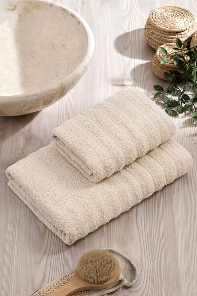 Elart Line Towel Set Cotton 2 Pieces (50X90 cm) Beige