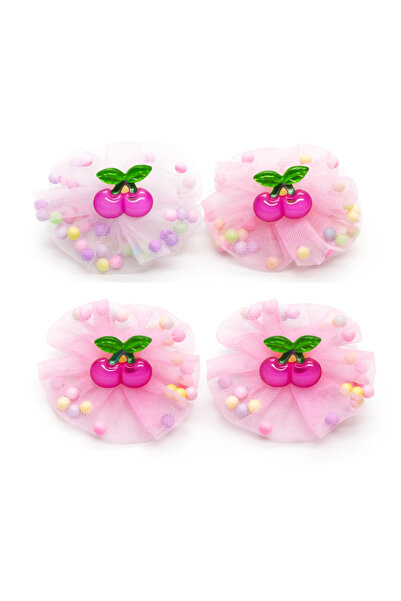 MakeWell Cherry Figured Tulle Bow Hair Clip Set of 2 – Girls' Pink & Yellow R...