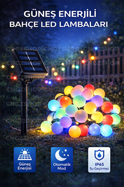 CNGZSHOP Solar Güneş Enerjili 7 Metre 50 LED Top Bahçe Aydınlatması – Çok Ren...
