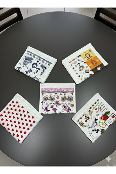 ÖZteks (5 Pieces) 30-50 cm Printed Velvet Kitchen Towel & Hand and Face Towel
