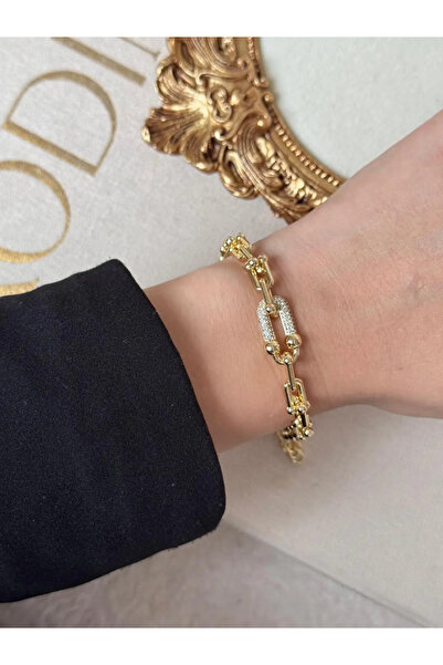 LEROSY CO. Zircon Stone Steel Bracelet Gold – Women's Bracelet with Shiny Sto...